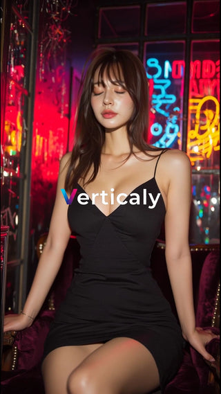 黒ドレスの女性、夜のバーで