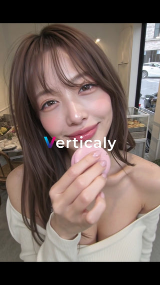 ピンクのスイーツ、笑顔の女性