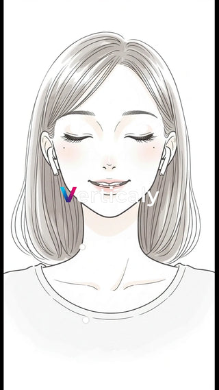 女性がイヤホン、穏やかな表情