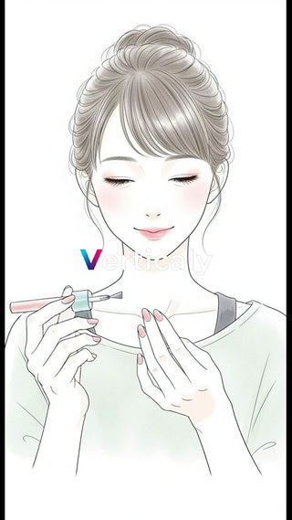 ネイルを塗る女性、ピンク色