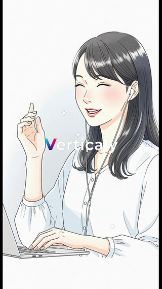 イヤホンで音楽、笑顔の女性