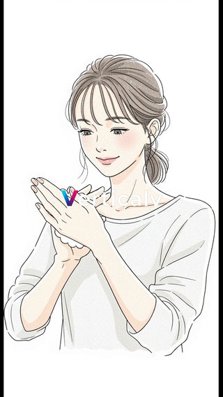 身だしなみチェック、笑顔の女性