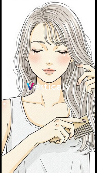 髪を梳かす女性、穏やかな時間