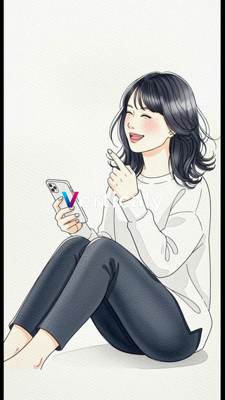 スマホを使い笑顔の女性