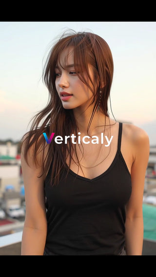 美しい女性、夕暮れの屋上