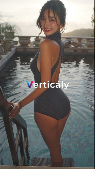 プールサイドの輝き、笑顔の女性