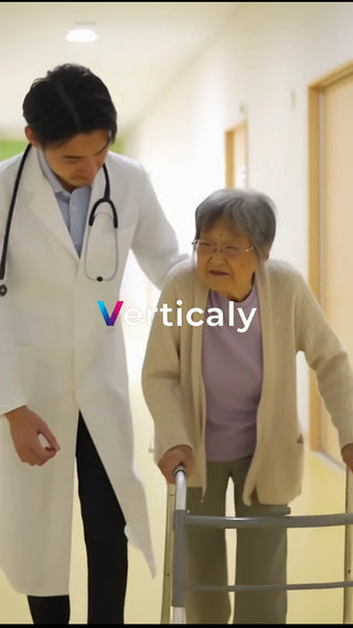 医師と歩く高齢女性