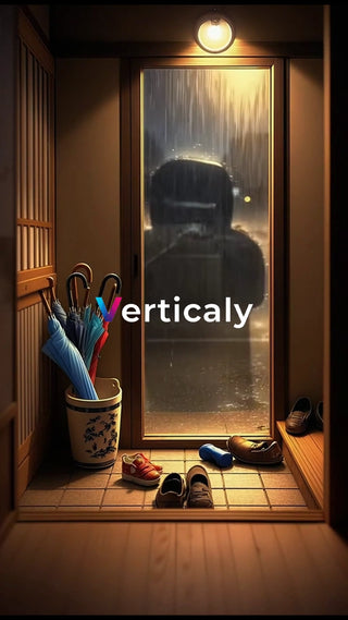 雨の日の玄関、靴と傘