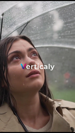 雨の中で見上げる女性