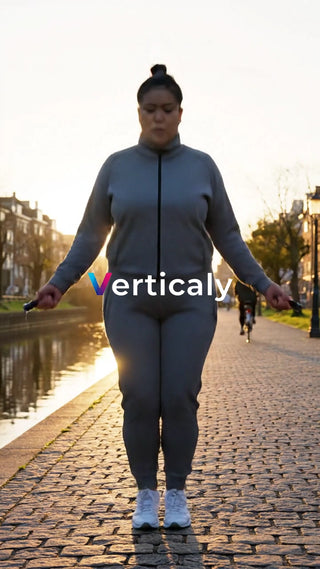 縄跳びする女性、都会の道