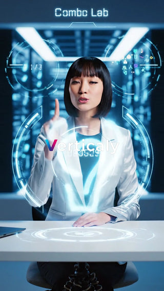 未来的な空間で話す女性