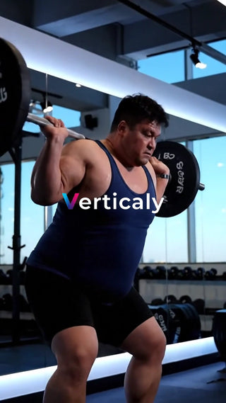 バーベルを担ぐ男性、筋トレ