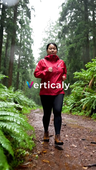 雨の中を走る女性