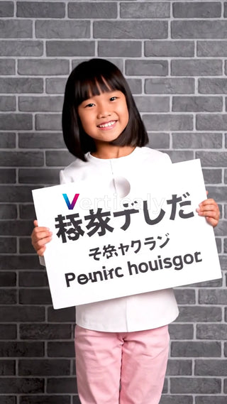 笑顔の少女とサインボード