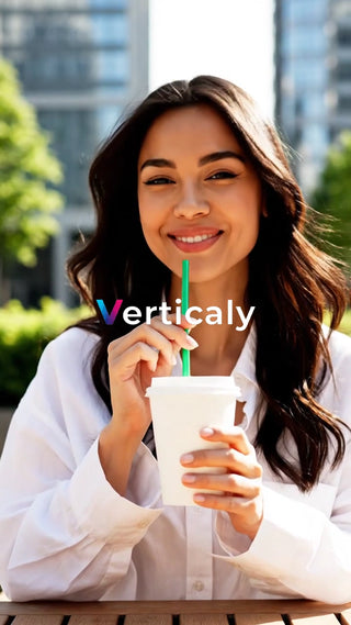 笑顔でドリンクを楽しむ女性