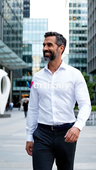 都会を歩く、笑顔の男性