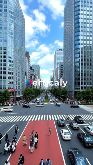 都会の交差点、人々の流れ