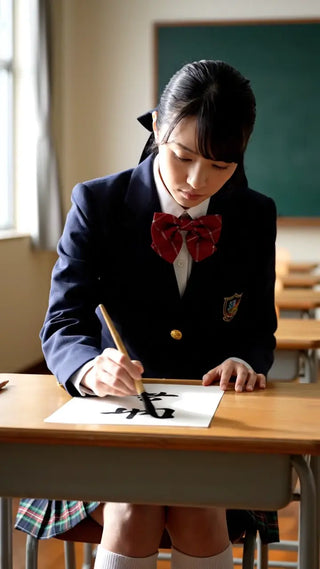 書道をする女子高生