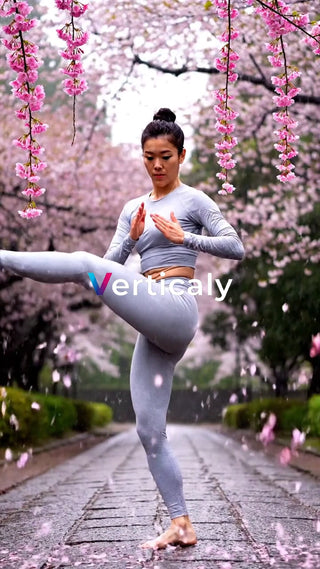 桜並木を歩く女性