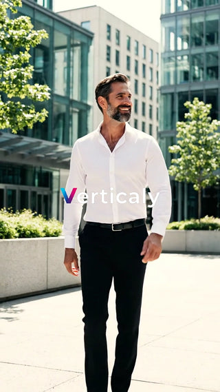 都会を歩く、笑顔の男性