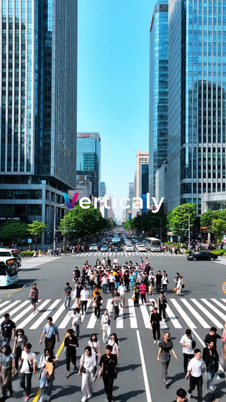 都会の交差点、人々が行き交う