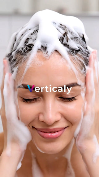 シャンプー中の女性、笑顔が素敵