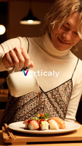 寿司にソースをかける女性