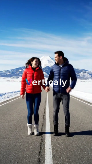 雪山を歩くカップル、幸せの道