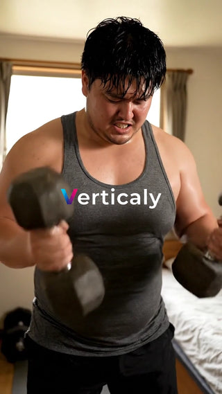 ダンベル運動、汗を流して