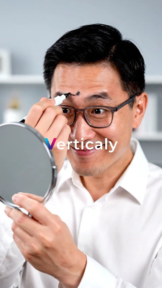 眉毛を描く男性、身だしなみ