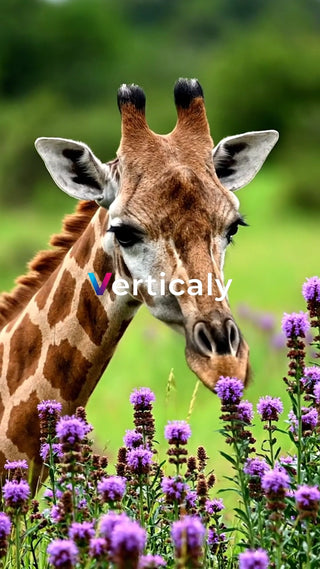 花と戯れるキリン