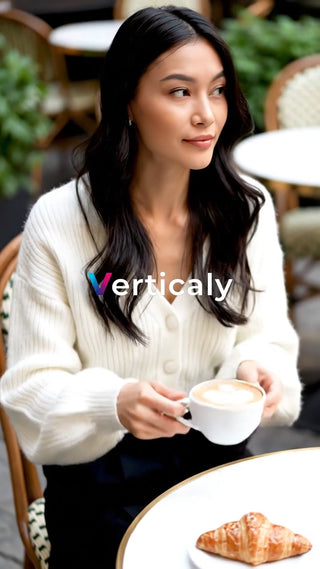 カフェで寛ぐ女性、朝のひととき