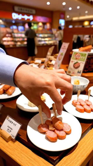 ソーセージを手に、食欲そそる