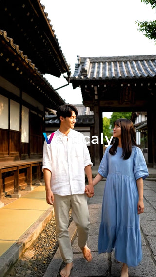 手をつなぎ散歩する二人