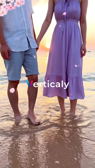 海辺デート、夕焼けと恋人