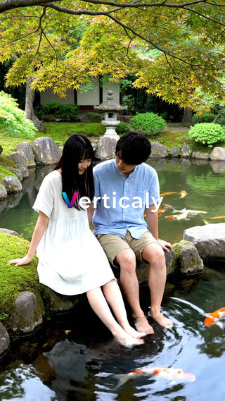 水辺でくつろぐ二人、休日