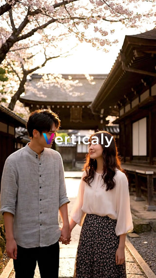 桜並木を歩く二人