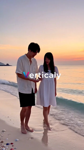 浜辺で語らう二人、夕焼け