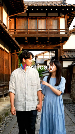 古都散策、手をつなぐ二人