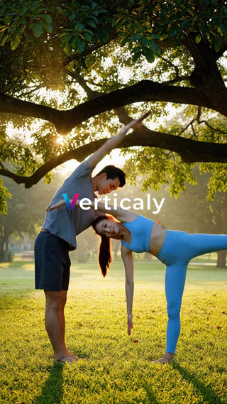 公園でヨガ、美しい二人