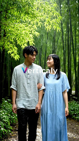 雨降る竹林、寄り添う二人