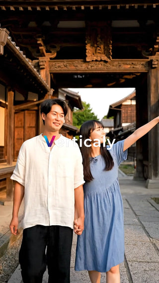 手をつなぎ散歩、古都の風景
