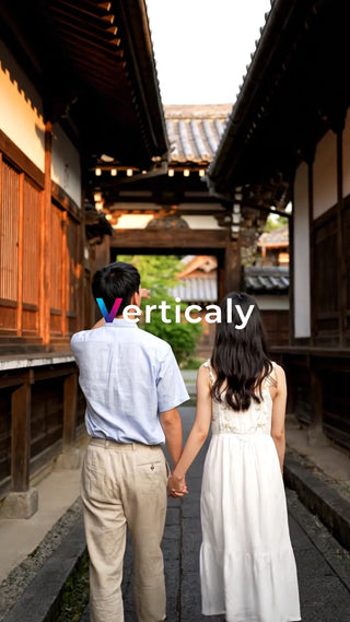 手をつなぎ散歩する二人