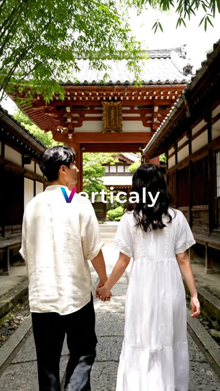 古都散策、手をつなぐ二人