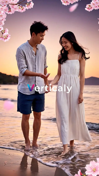 海辺を歩く、夕暮れ時の恋人