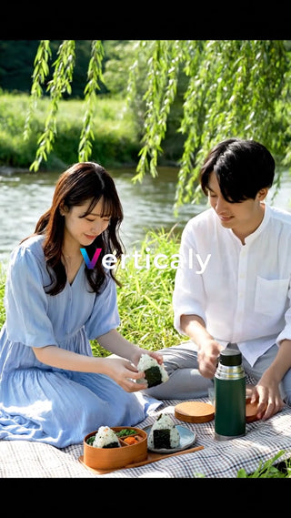 ピクニック、おにぎりを食べる