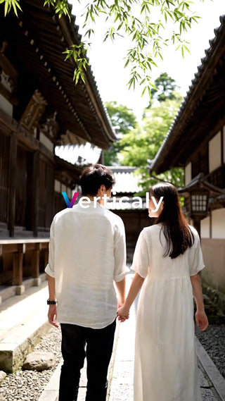 手をつなぎ散歩する二人