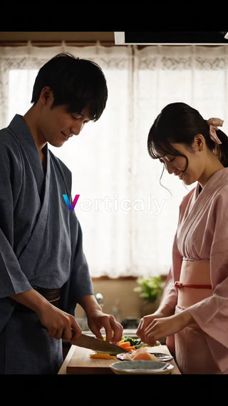 浴衣姿で料理を楽しむ