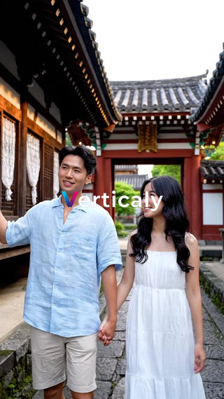 手をつなぐ二人、古都散歩