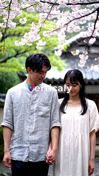 雨上がりの桜並木、手繋ぎデート